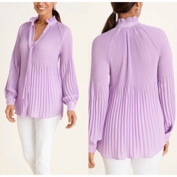 Chico’s 2 Petite Pleated Peasant Top Icy Purple NWT‎ - Picture 7 of 9
